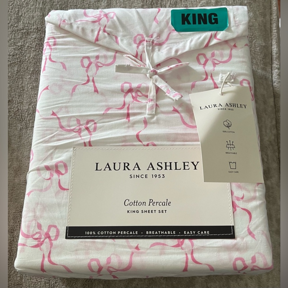 Laura Ashley Cotton Pink Bow Sheet Set K